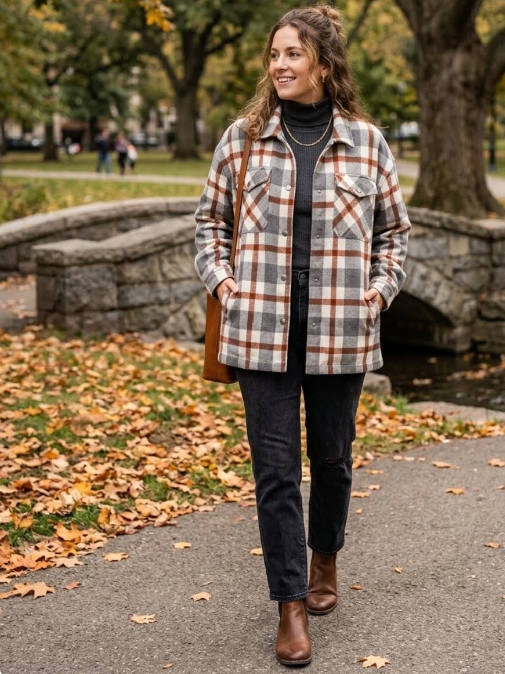HFX Women’s Gray and Brown Plaid Button-Up Heavy Flannel Shacket XL
